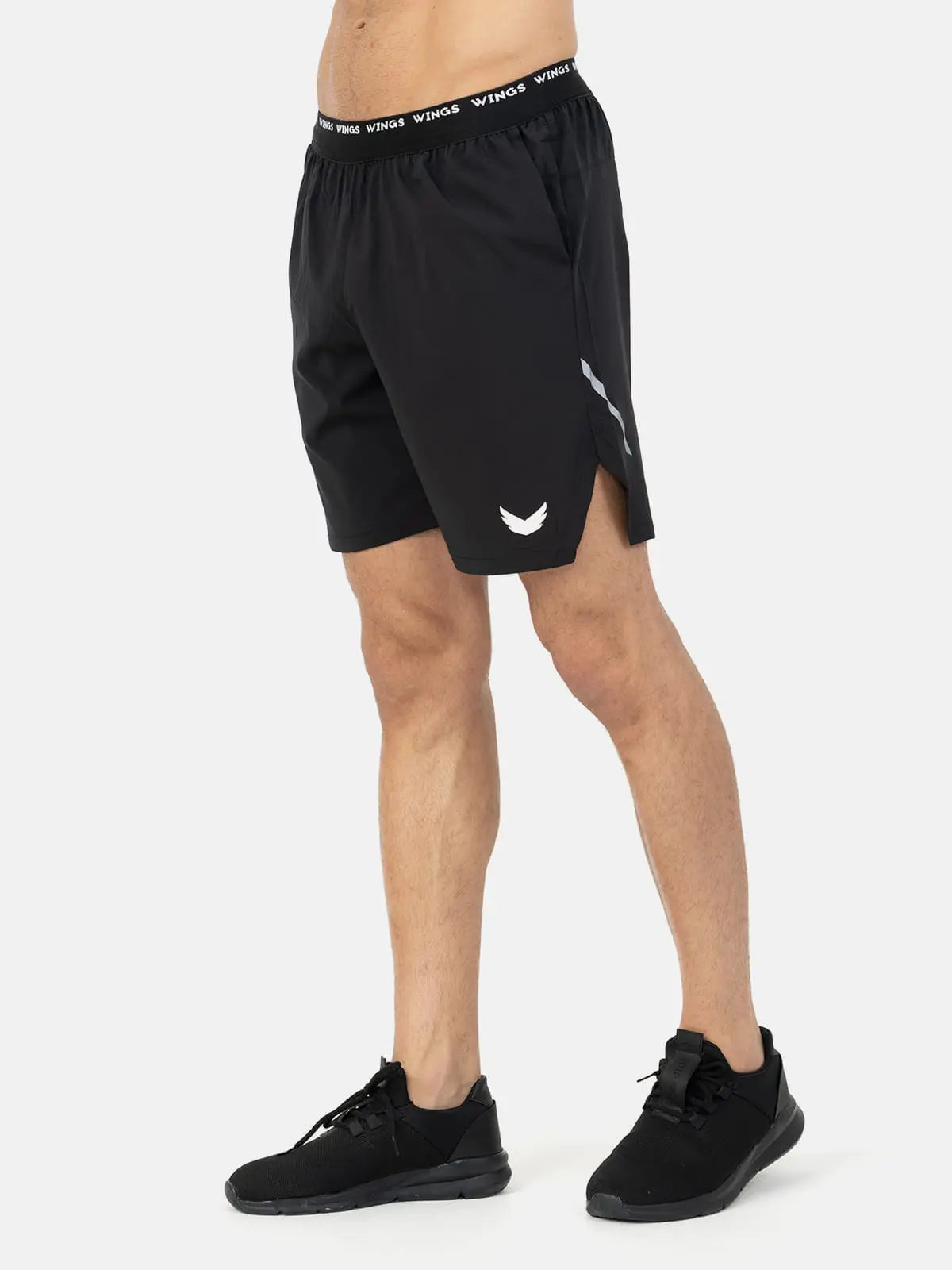 Elastic Waist with Reflective Stripe Open Cut Shorts - Black Elastic Waist with Reflective Stripe Open Cut Shorts - Black