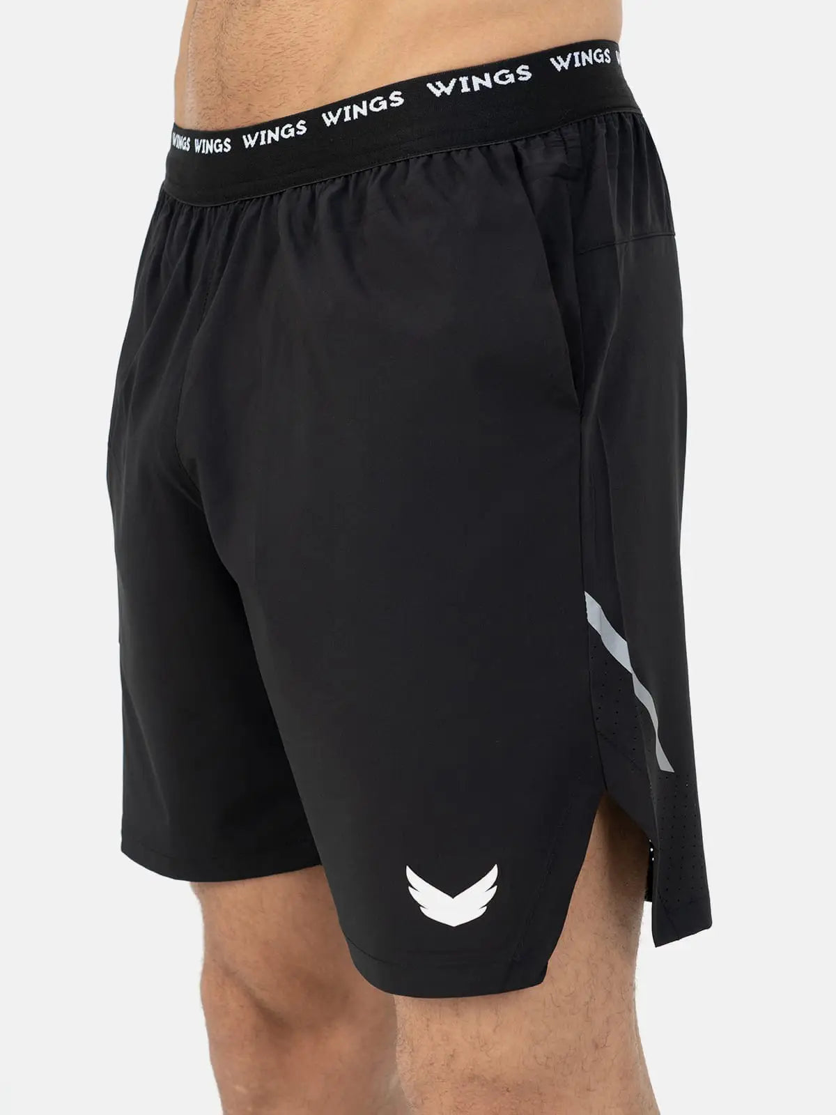 Elastic Waist with Reflective Stripe Open Cut Shorts - Black Elastic Waist with Reflective Stripe Open Cut Shorts - Black