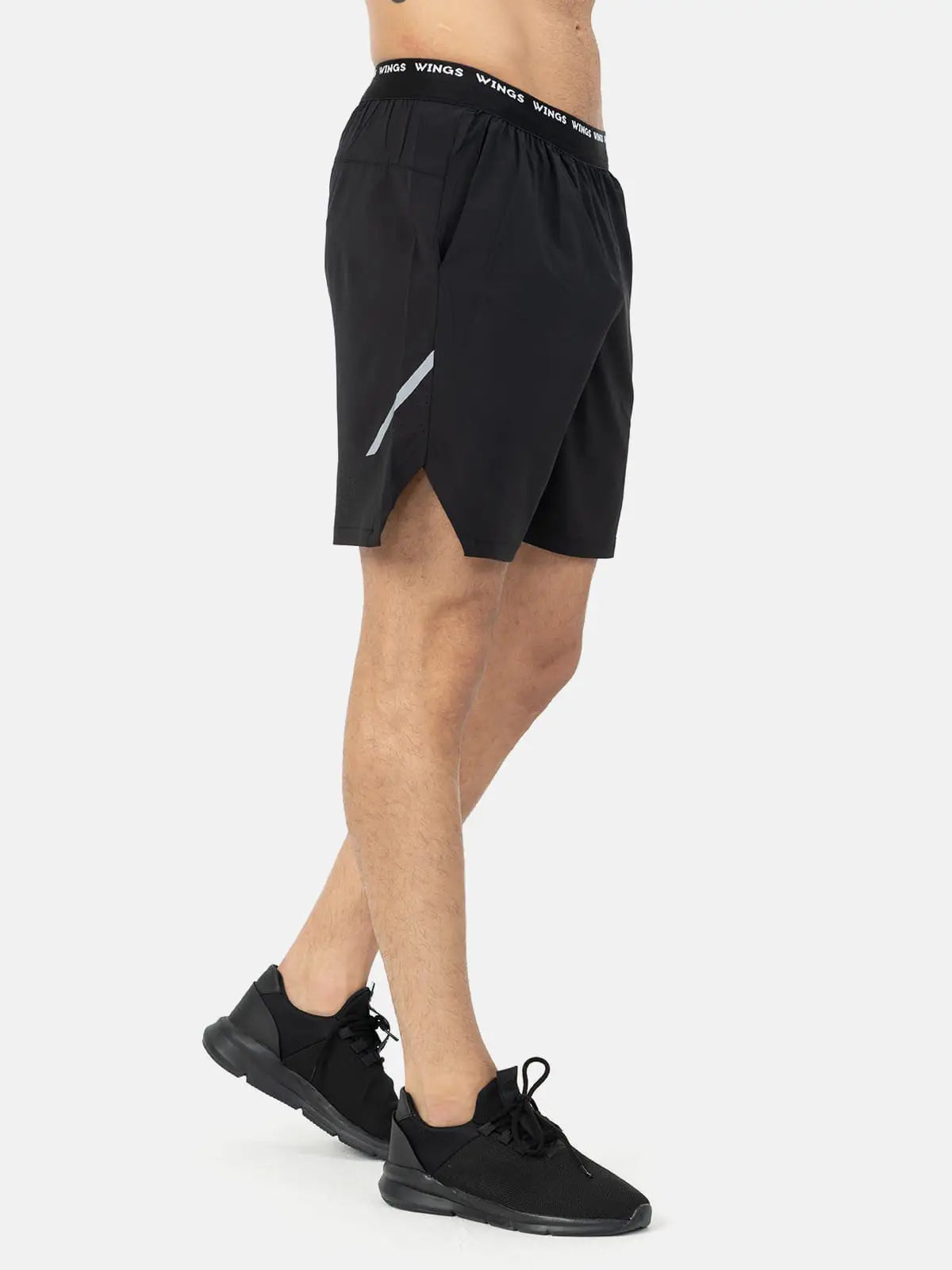 Elastic Waist with Reflective Stripe Open Cut Shorts - Black Elastic Waist with Reflective Stripe Open Cut Shorts - Black