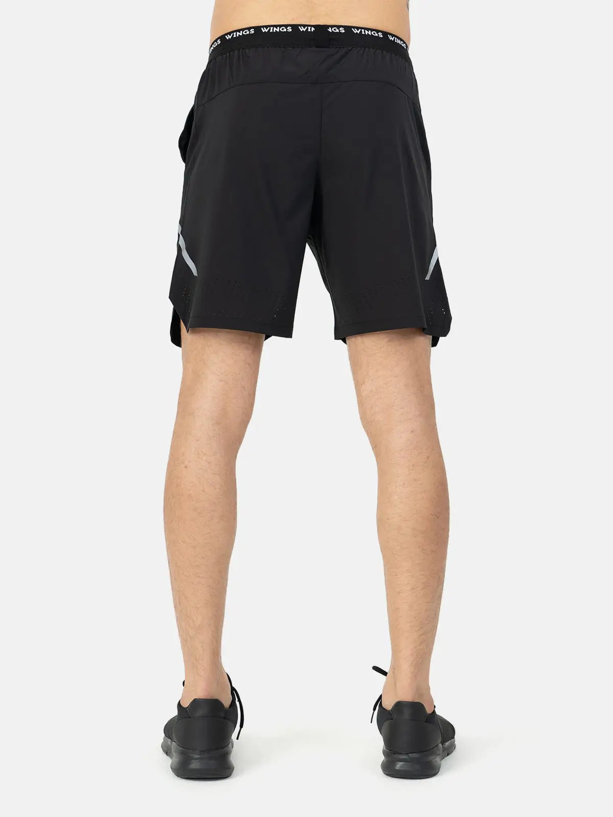 Elastic Waist with Reflective Stripe Open Cut Shorts - Black Elastic Waist with Reflective Stripe Open Cut Shorts - Black