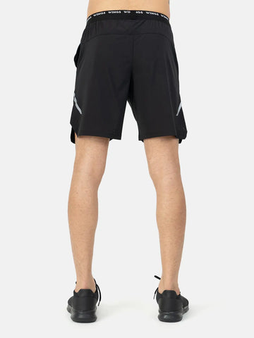 Elastic Waist with Reflective Stripe Open Cut Shorts - Black Elastic Waist with Reflective Stripe Open Cut Shorts - Black