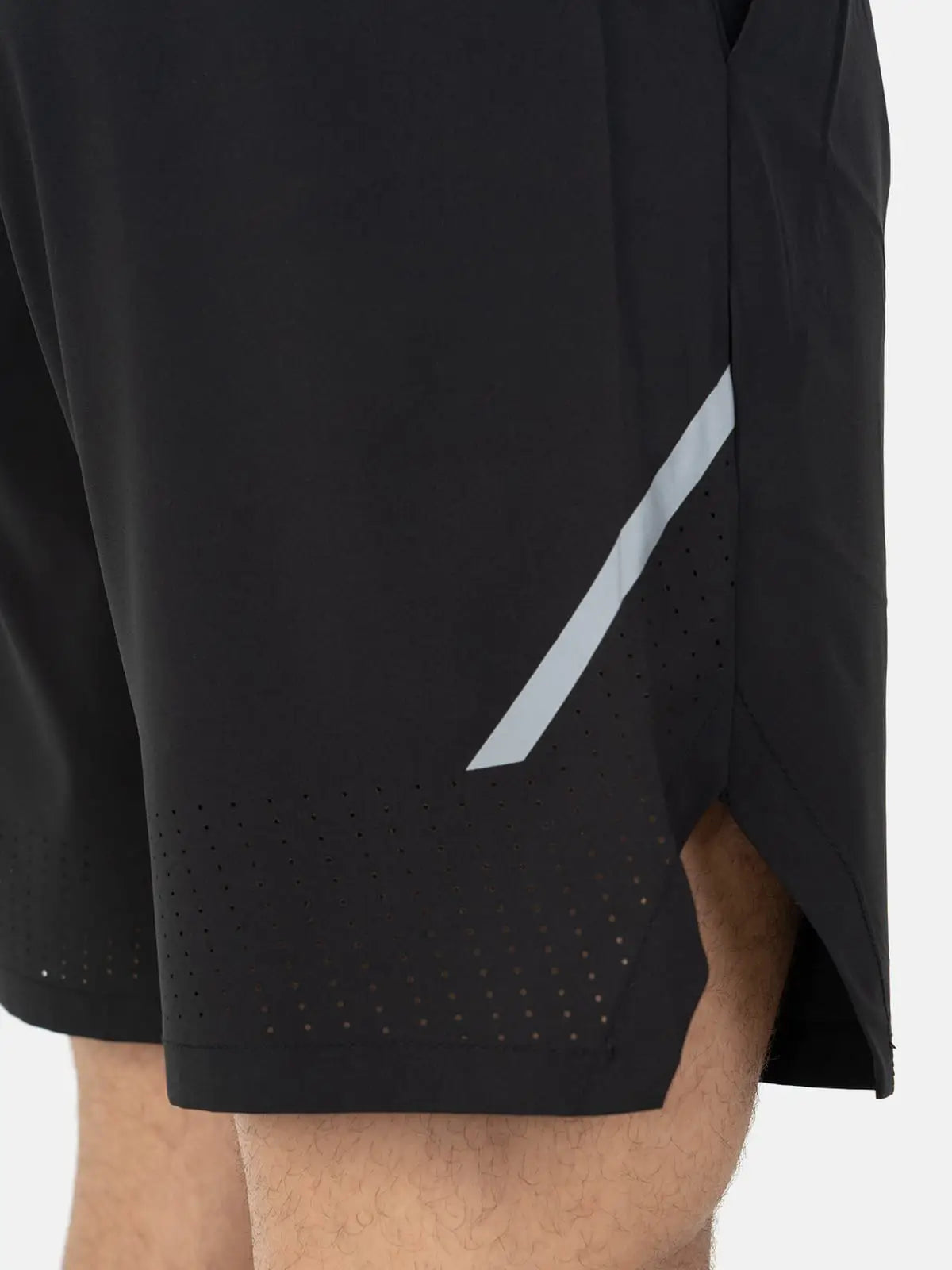 Elastic Waist with Reflective Stripe Open Cut Shorts - Black Elastic Waist with Reflective Stripe Open Cut Shorts - Black