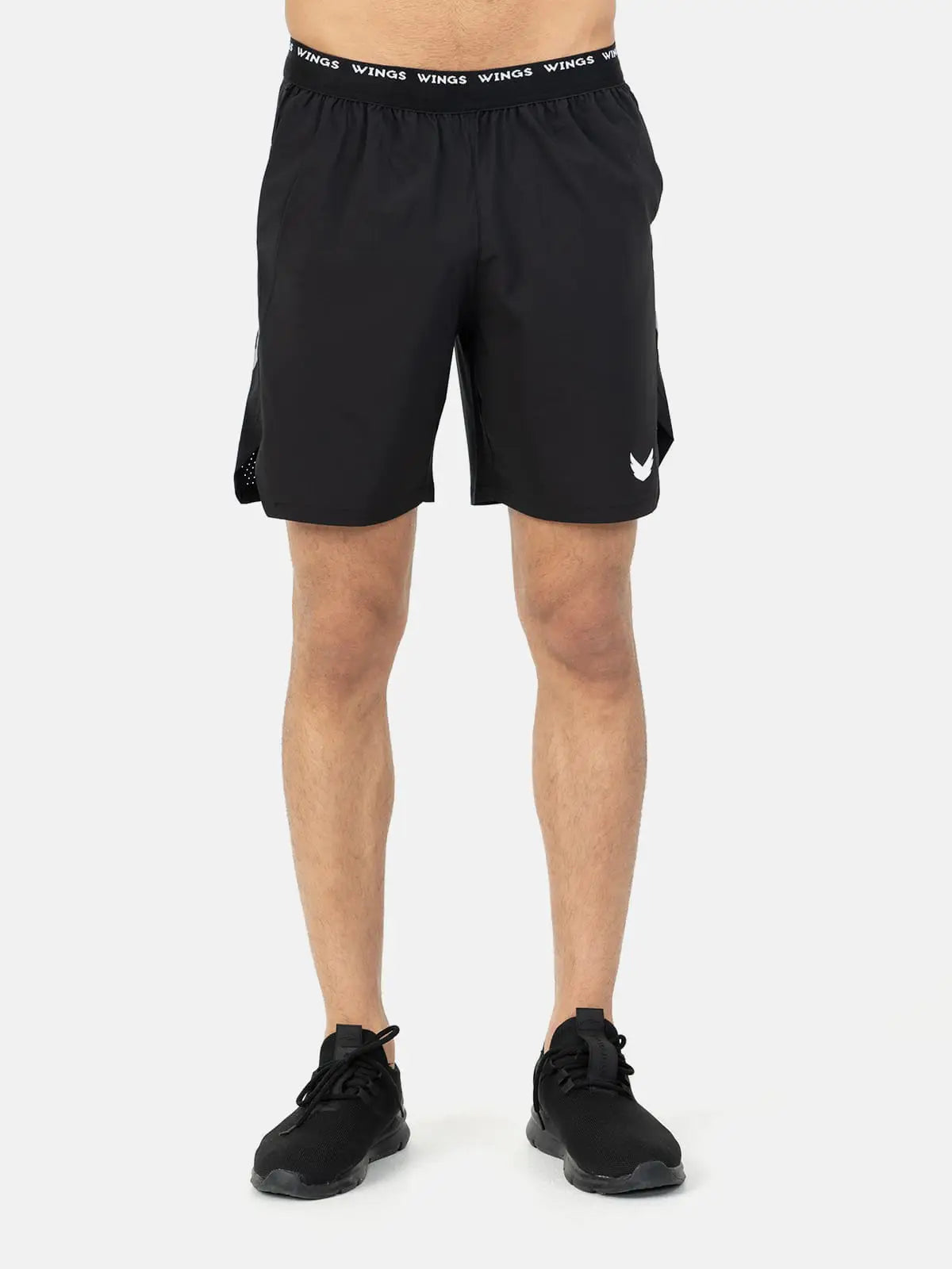 Elastic Waist with Reflective Stripe Open Cut Shorts - Black Elastic Waist with Reflective Stripe Open Cut Shorts - Black