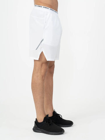 Elastic Waist with Reflective Stripe Open Cut Shorts - White Elastic Waist with Reflective Stripe Open Cut Shorts - White