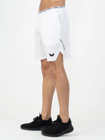 Elastic Waist with Reflective Stripe Open Cut Shorts - White Elastic Waist with Reflective Stripe Open Cut Shorts - White
