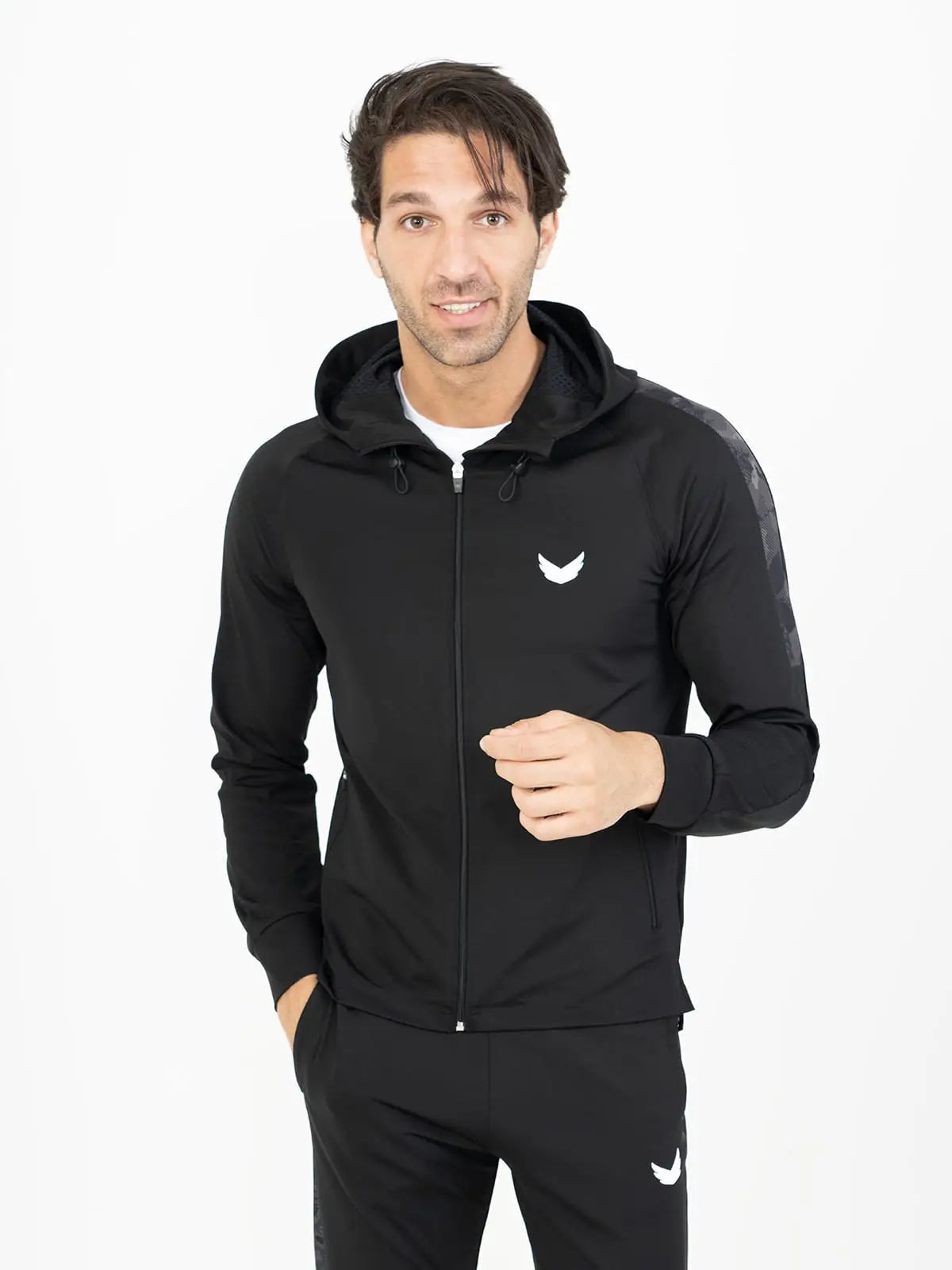 Lightweight Side Stripe Camouflage Full Zip Training Hoodie - Black Lightweight Side Stripe Camouflage Full Zip Training Hoodie - Black