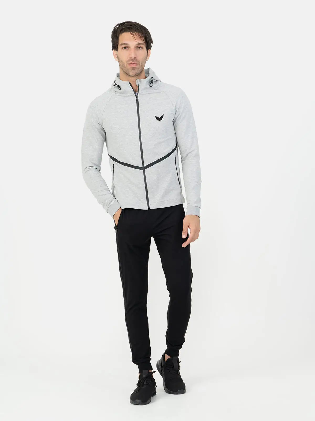 Front Wings Stripe Full Zip Training Hoodie - Grey Front Wings Stripe Full Zip Training Hoodie - Grey