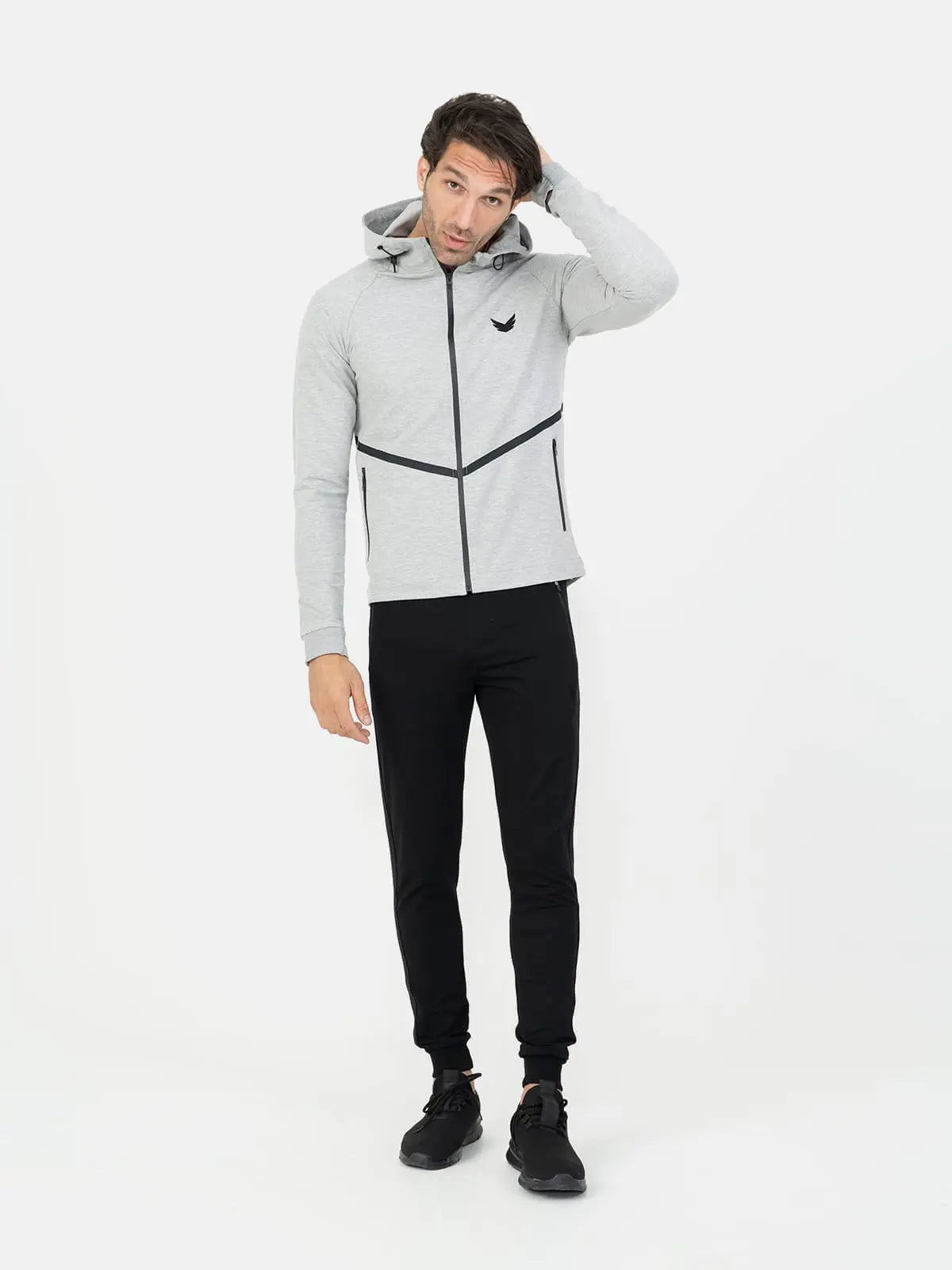 Front Wings Stripe Full Zip Training Hoodie - Grey Front Wings Stripe Full Zip Training Hoodie - Grey