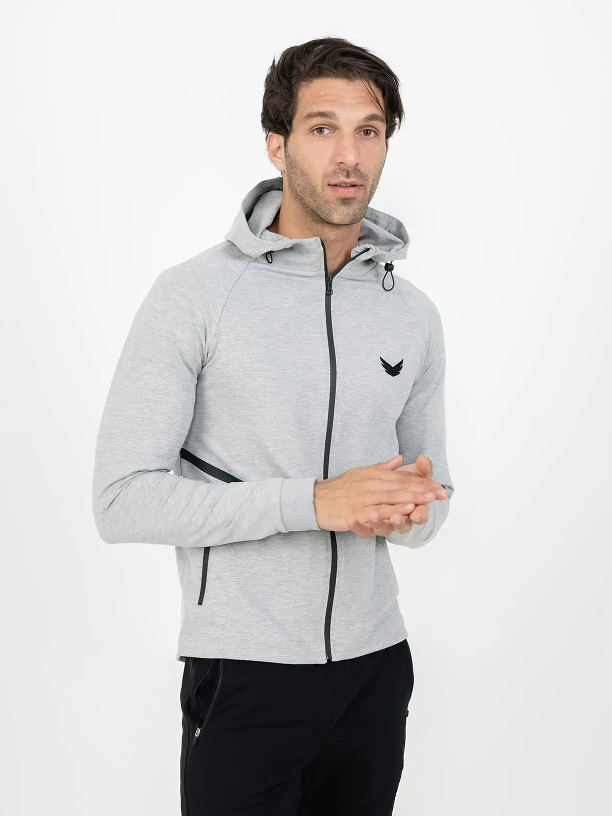 Front Wings Stripe Full Zip Training Hoodie - Grey Front Wings Stripe Full Zip Training Hoodie - Grey