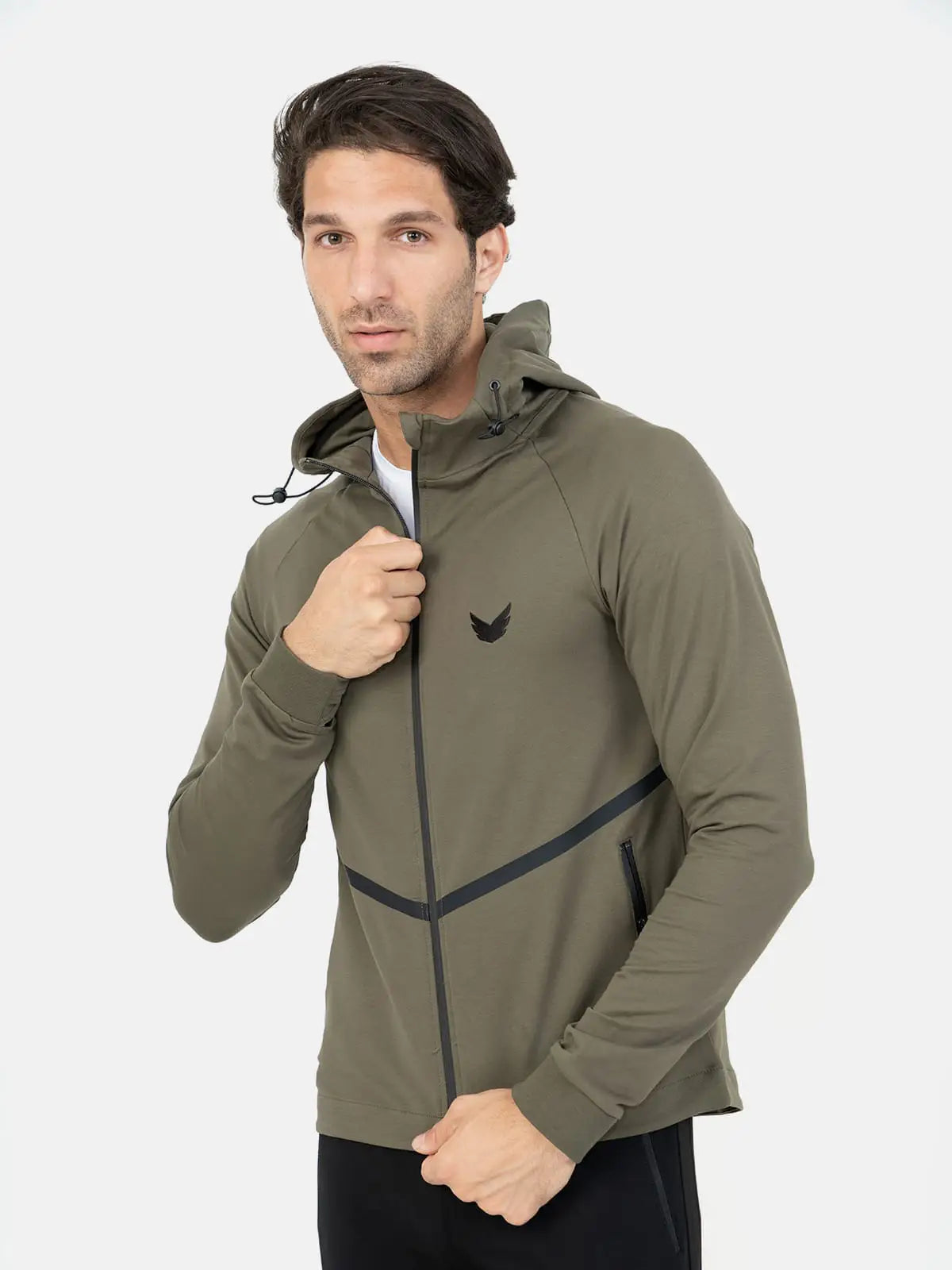 Front Wings Stripe Full Zip Training Hoodie - Olive Front Wings Stripe Full Zip Training Hoodie - Olive