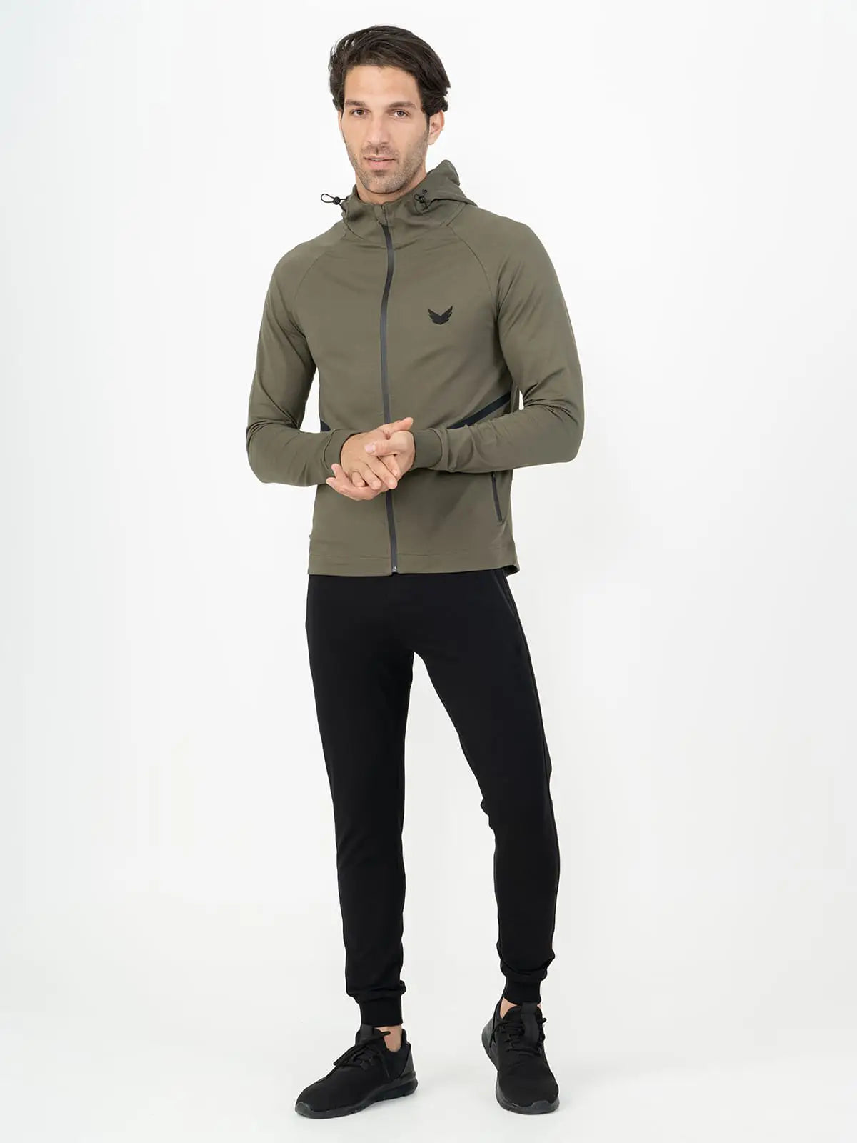 Front Wings Stripe Full Zip Training Hoodie - Olive Front Wings Stripe Full Zip Training Hoodie - Olive