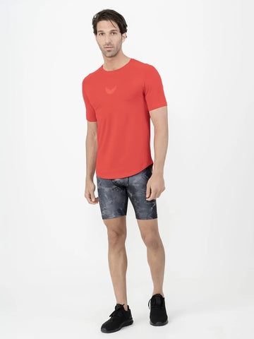 Curved Hem Basic Short Sleeve Training T-shirt - Chilli Red