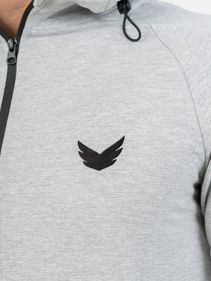 Front Wings Stripe Full Zip Training Hoodie - Grey