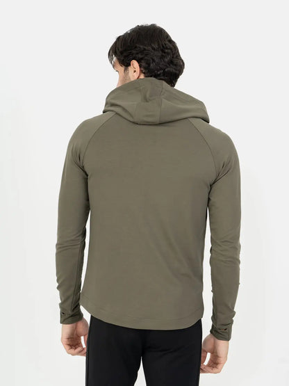 Front Wings Stripe Full Zip Training Hoodie - Olive