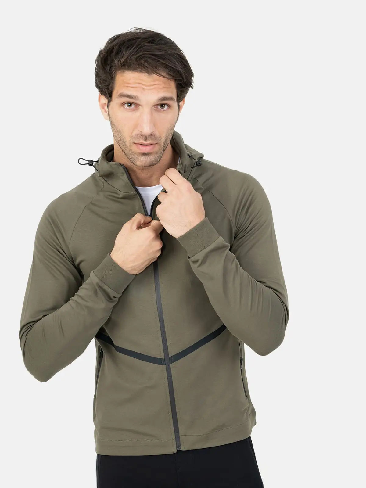 Front Wings Stripe Full Zip Training Hoodie - Olive