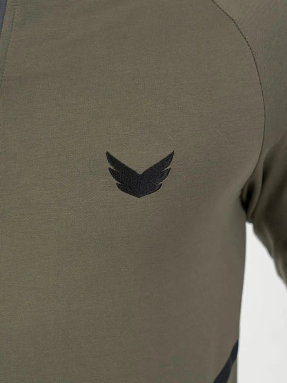 Front Wings Stripe Full Zip Training Hoodie - Olive