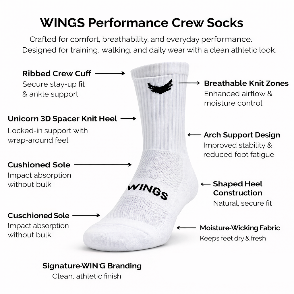 WINGS Performance Crew Socks – White